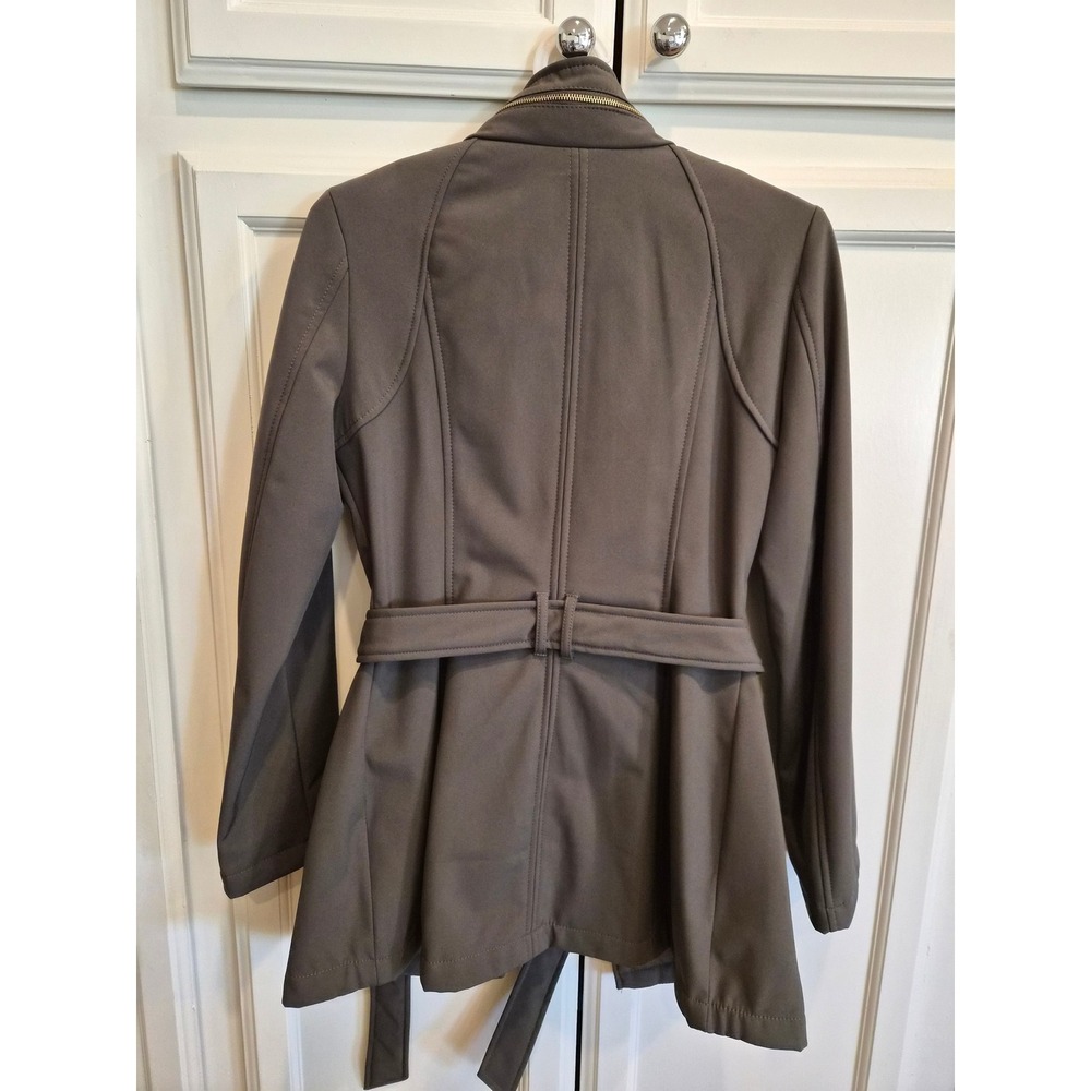 Michael Kors Womens XS Gray Softshell Jacket Faux Fur Lined Hooded Belted Trench - Picture 6 of 15